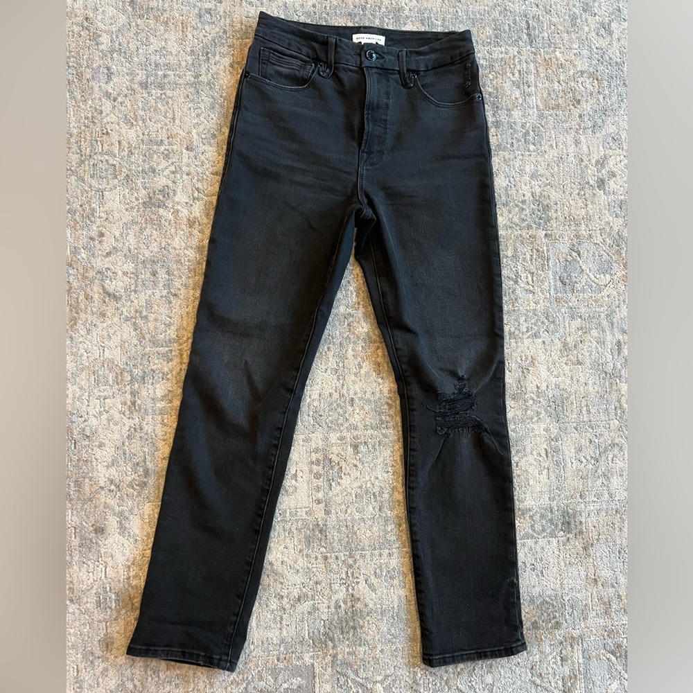 Good American Straight Leg Jeans, size 0/25, black